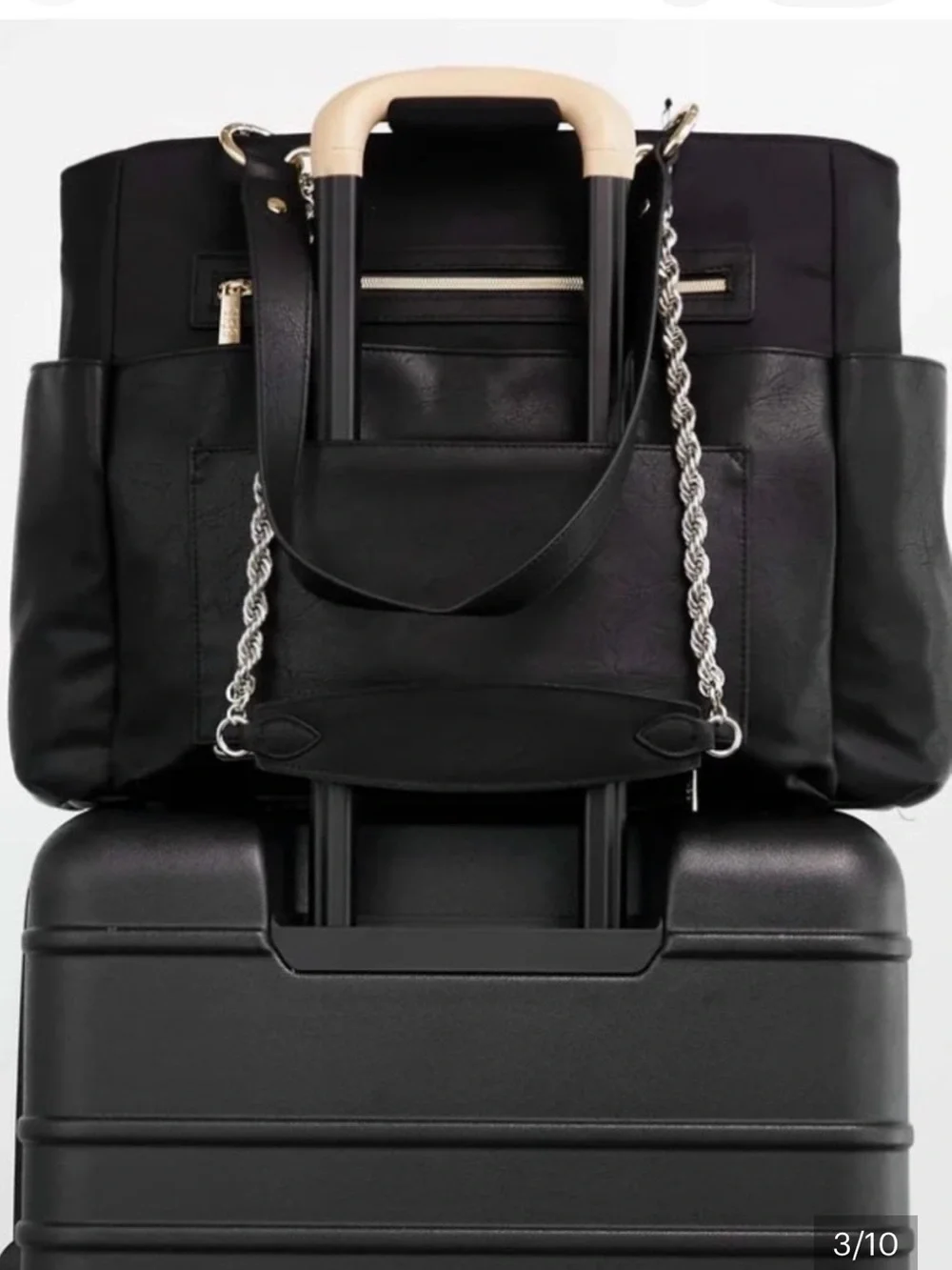 BEIS Diaper Tote in Black with Chain Strap Add-On- NWOT